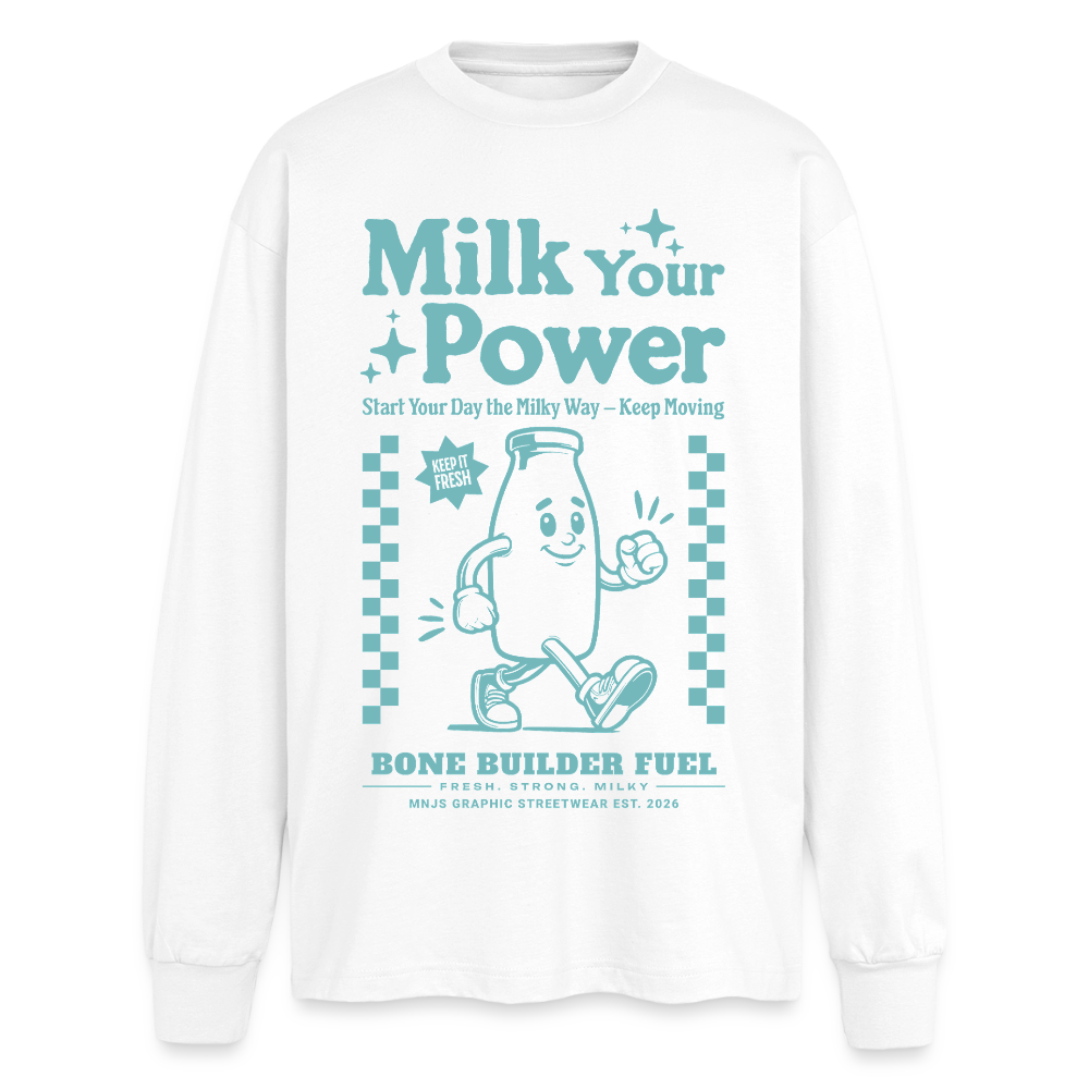 Milk Your Power Design – Oversized Langarmshirt - Weiß