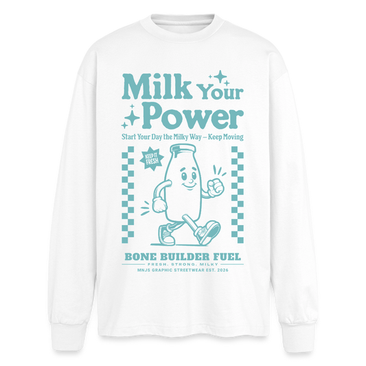 Milk Your Power Design – Oversized Langarmshirt - Weiß