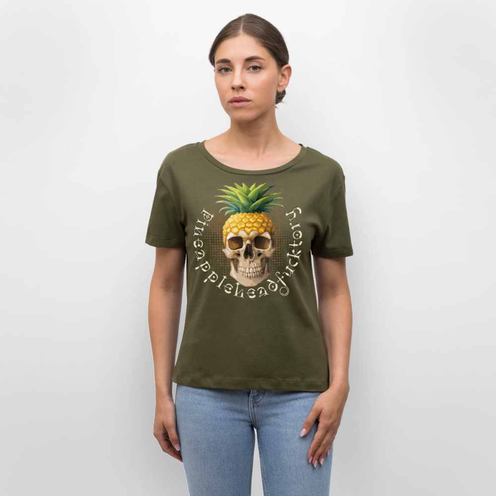 Pineapple Skull Design - Rundhals Frauen Bio-T-Shirt - Khaki