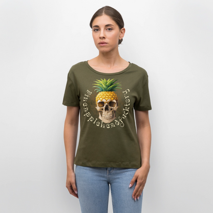 Pineapple Skull Design - Rundhals Frauen Bio-T-Shirt - Khaki