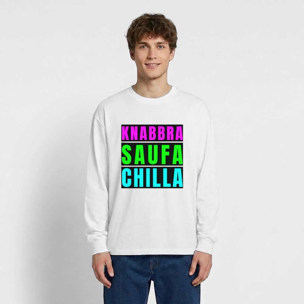 Knabbra Saufa Chilla Design – Oversized Langarmshirt - Weiß