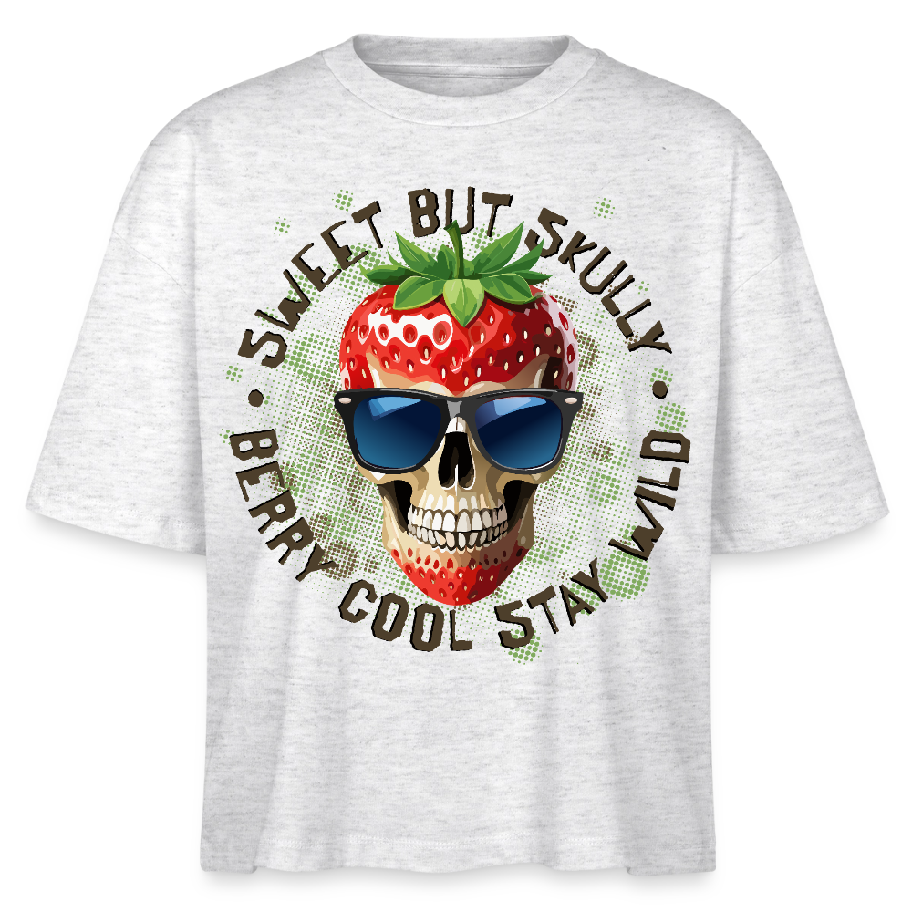 Strawberry Skull Design – Frauen Boxy Bio-T-Shirt - Weiß meliert