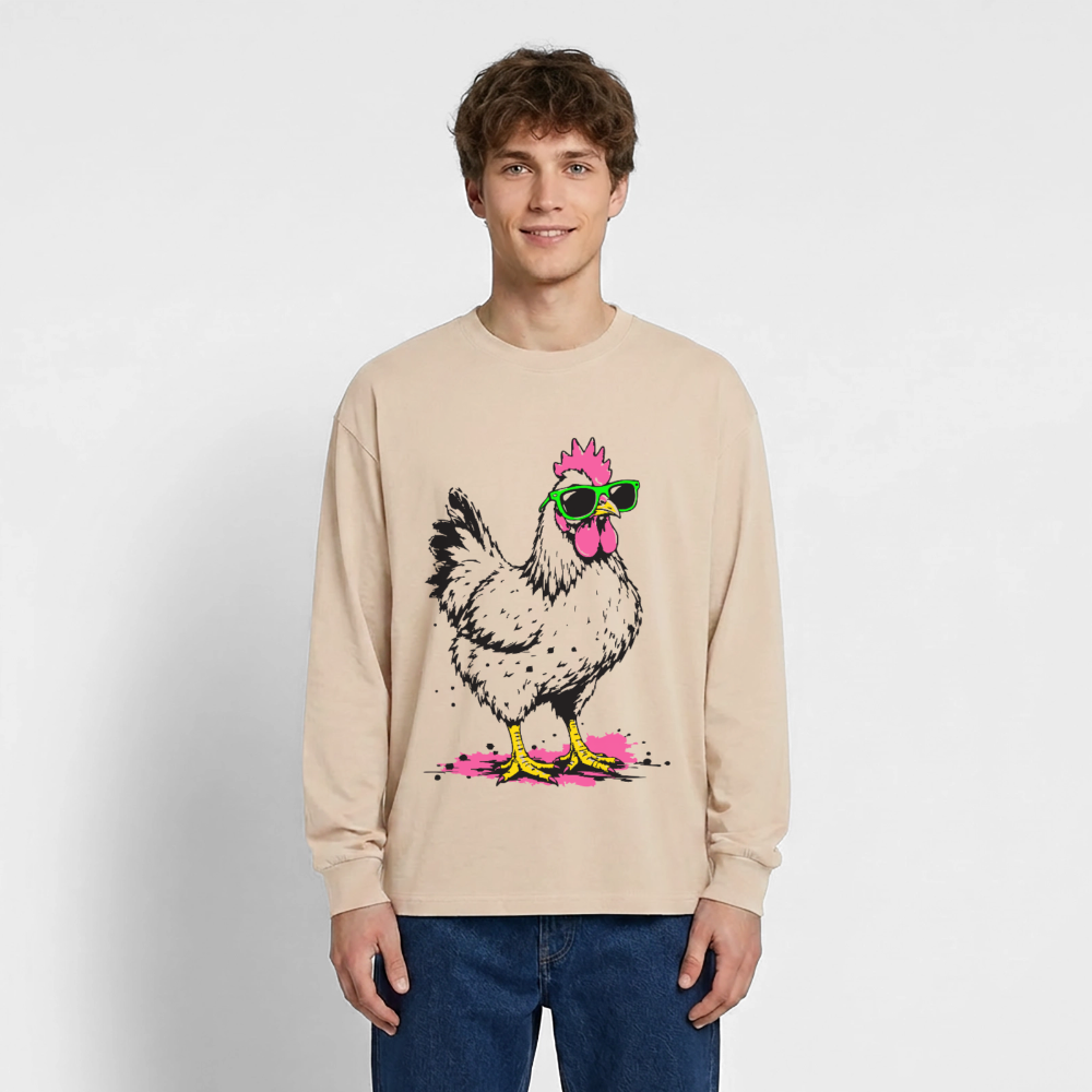 street Chicken Design – Oversized Langarmshirt - Sand