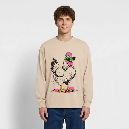 street Chicken Design – Oversized Langarmshirt - Sand