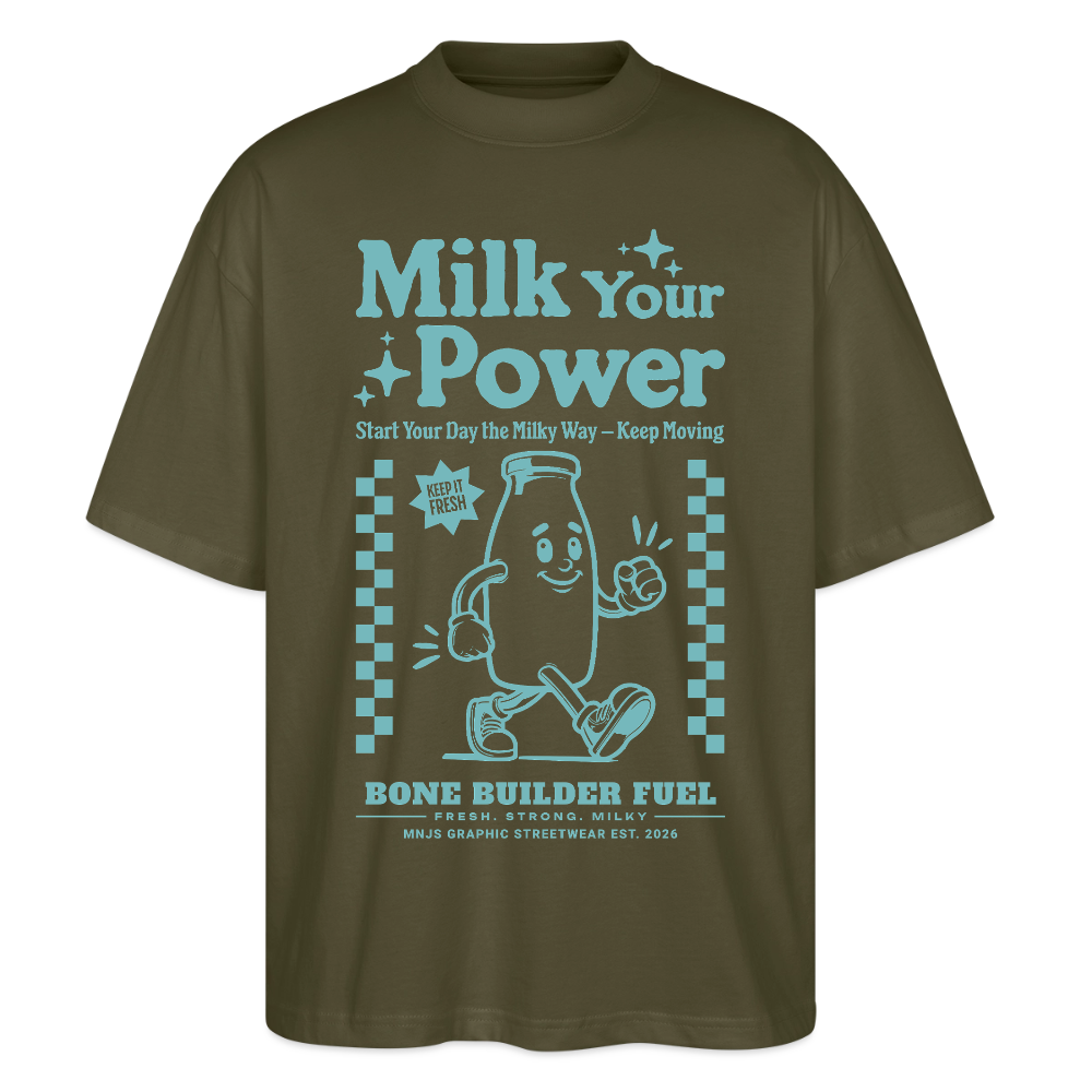 Milk Your Power Design – Oversized Unisex Bio T-Shirt - Khaki