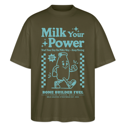 Milk Your Power Design – Oversized Unisex Bio T-Shirt - Khaki