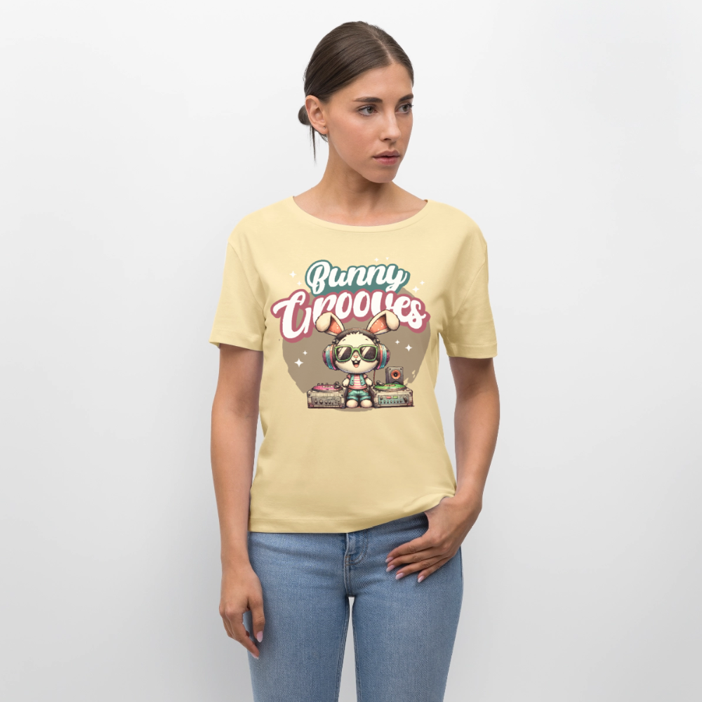 Bunny Grooves Design – Rundhals Frauen Bio-T-Shirt - Creme