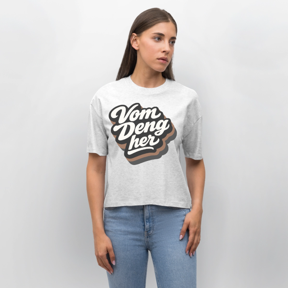 Vom Deng her Design – Frauen Boxy Bio-T-Shirt - Weiß meliert