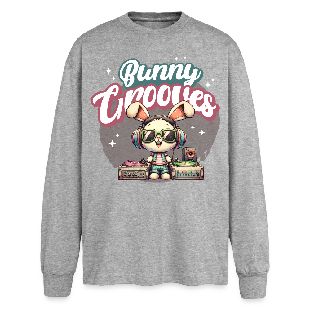 Bunny Grooves Design – Oversized Langarmshirt - Grau meliert