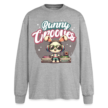 Bunny Grooves Design – Oversized Langarmshirt - Grau meliert