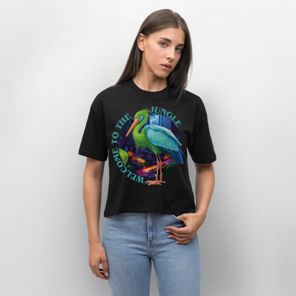 Jungle Design – Frauen Boxy Bio-T-Shirt - Schwarz