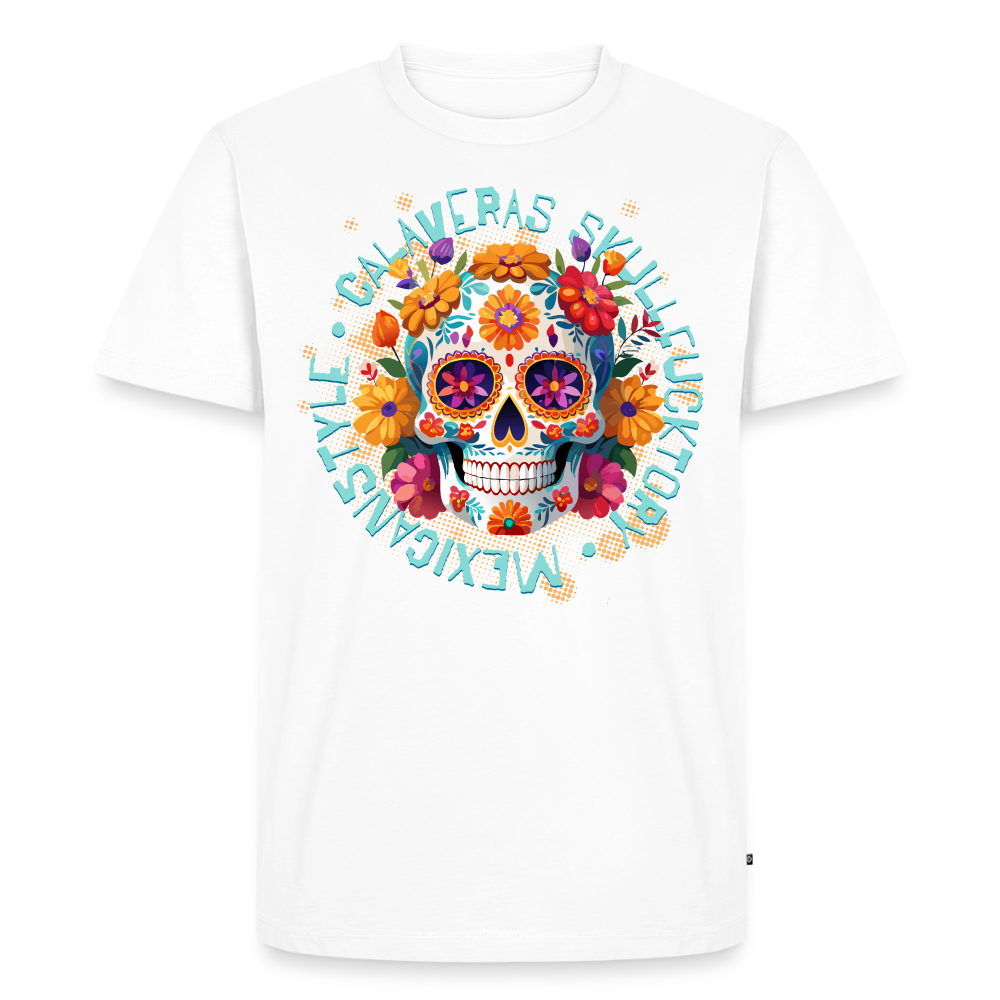 Sugar Skull Blumen Design – Männer Premium T-Shirt - Weiß