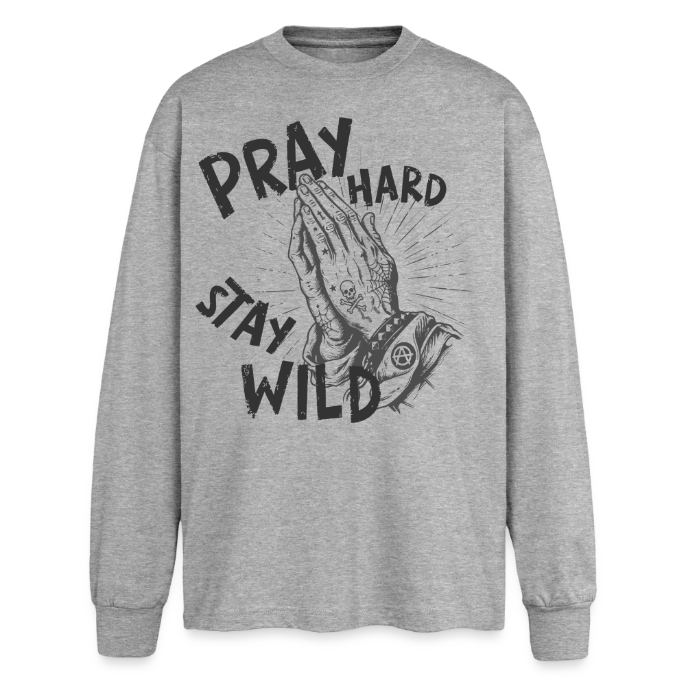 Pray Hard Design – Oversized Langarmshirt - Grau meliert