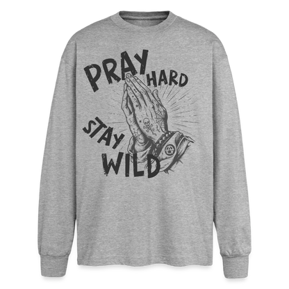 Pray Hard Design – Oversized Langarmshirt - Grau meliert