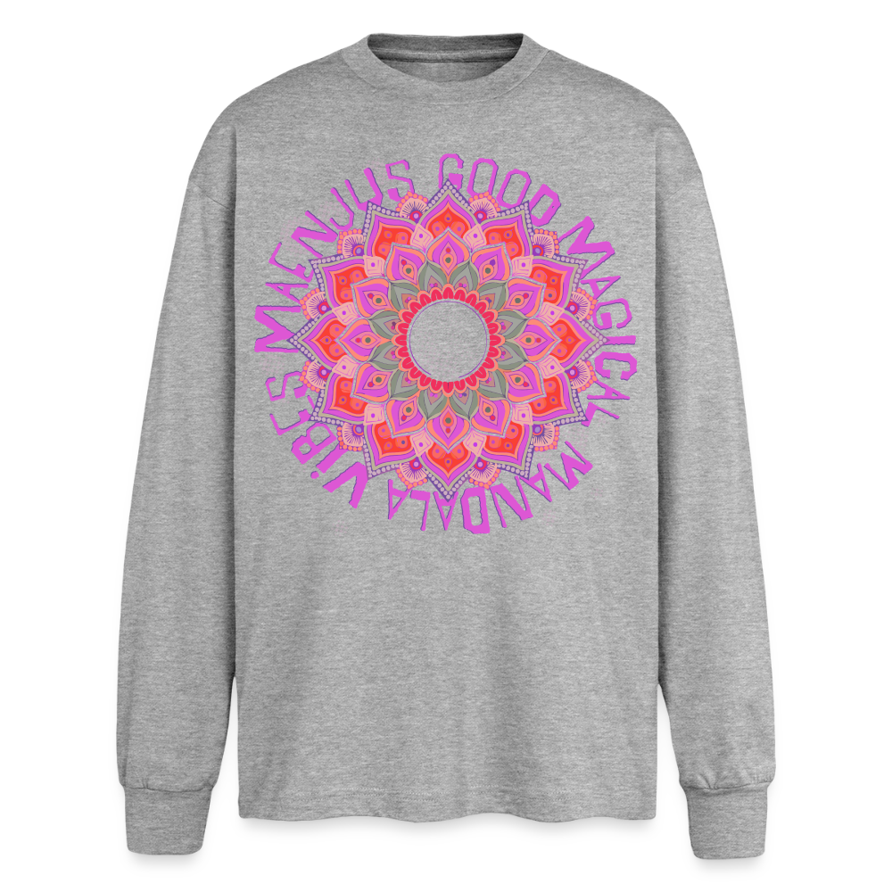 Mandala Pink Design – Oversized Langarmshirt - Grau meliert