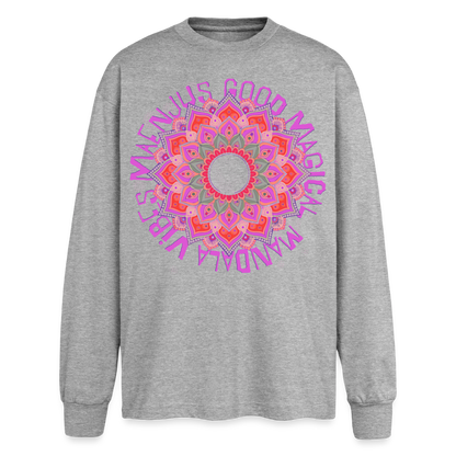 Mandala Pink Design – Oversized Langarmshirt - Grau meliert
