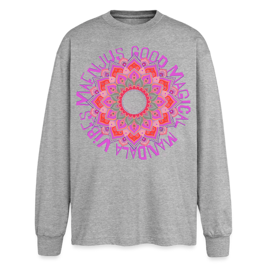 Mandala Pink Design – Oversized Langarmshirt - Grau meliert