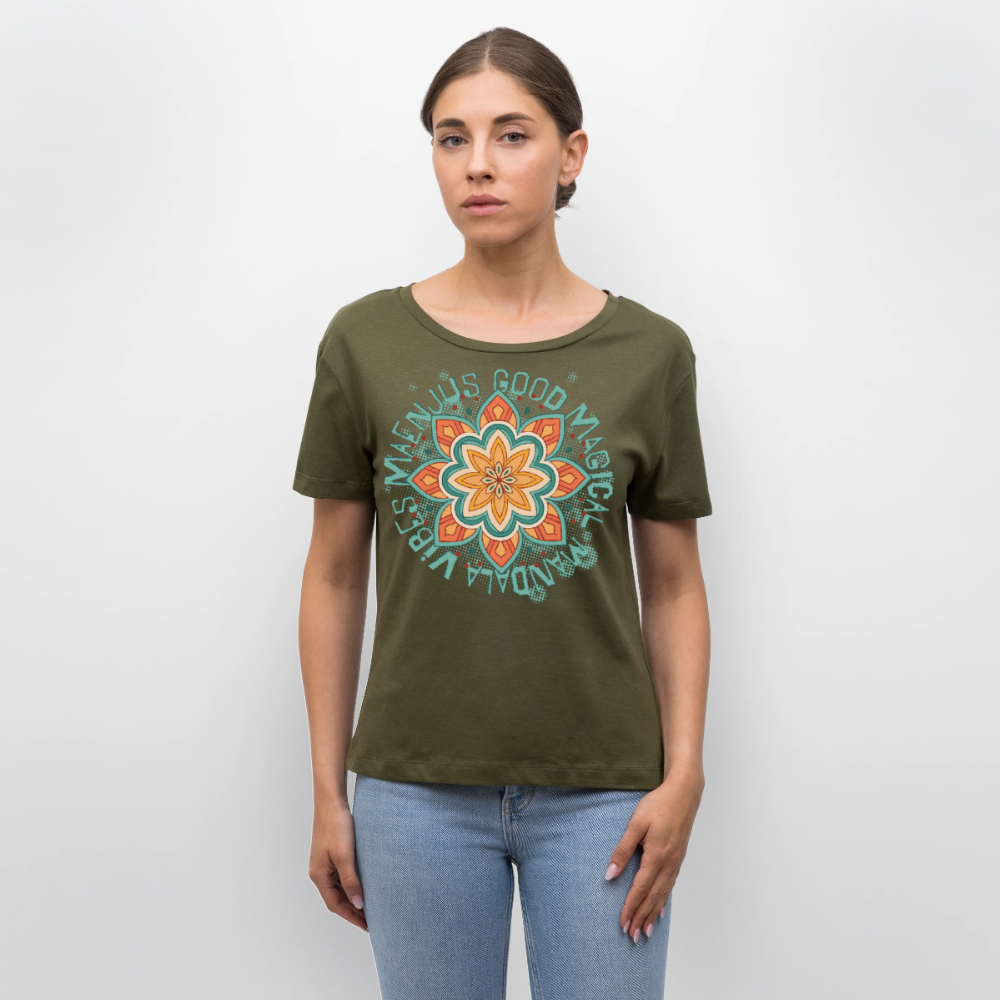 Mandala Türkis Design – Rundhals Frauen Bio-T-Shirt - Khaki
