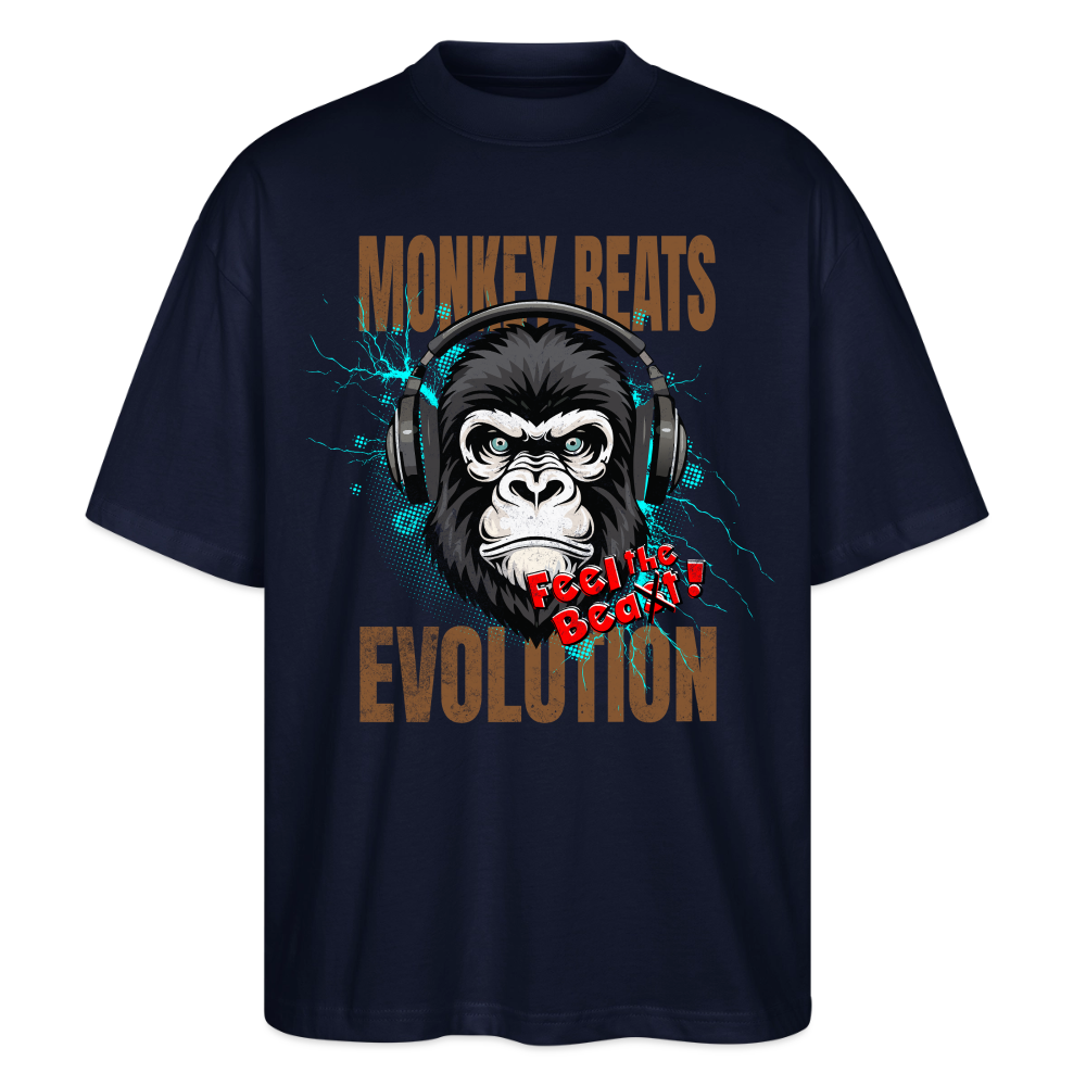Monkey Beats Design – Oversized Unisex Bio T-Shirt - Navy