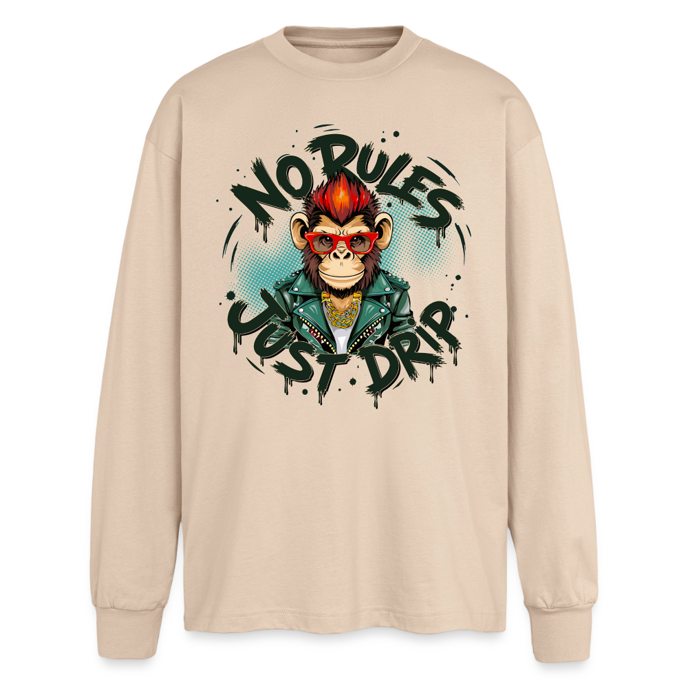 Monkey No Rules Design – Oversized Langarmshirt - Sand