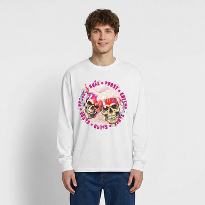 Party Skull Design Pink – Oversized Langarmshirt - Weiß