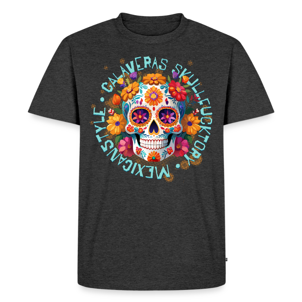 Sugar Skull Blumen Design – Männer Premium T-Shirt - Anthrazit meliert