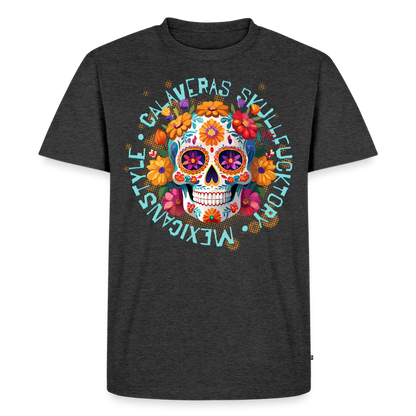 Sugar Skull Blumen Design – Männer Premium T-Shirt - Anthrazit meliert