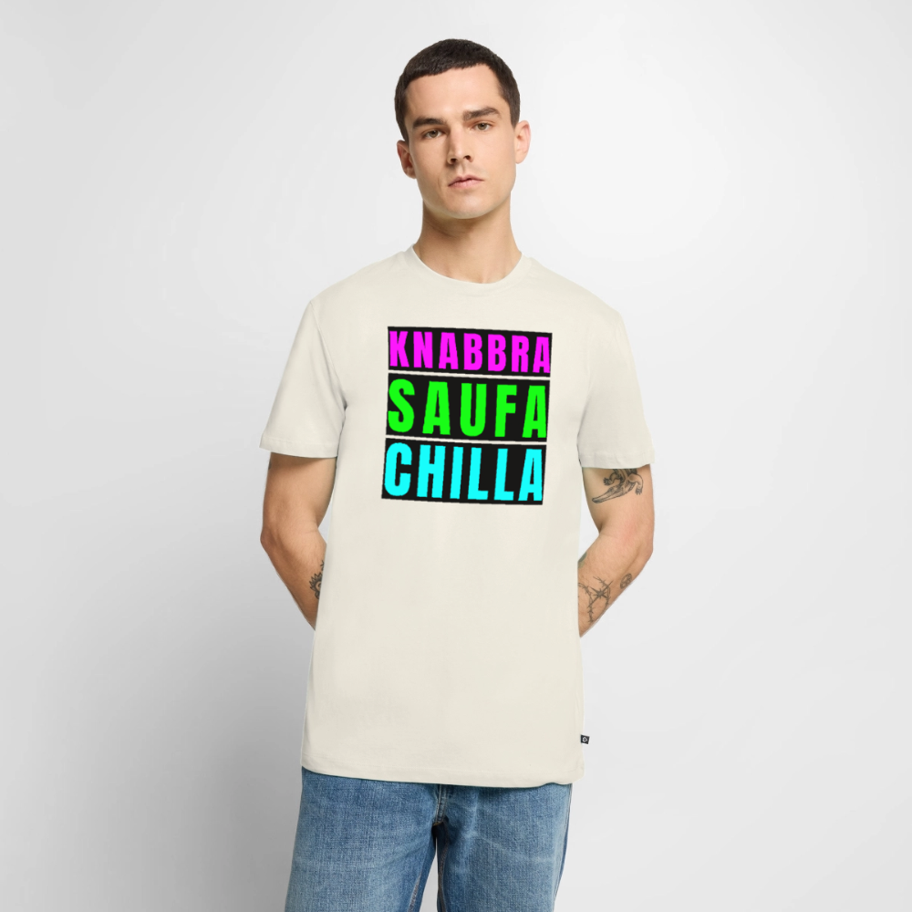 Knabbra Saufa Chilla Design – Männer Premium T-Shirt - Naturweiß