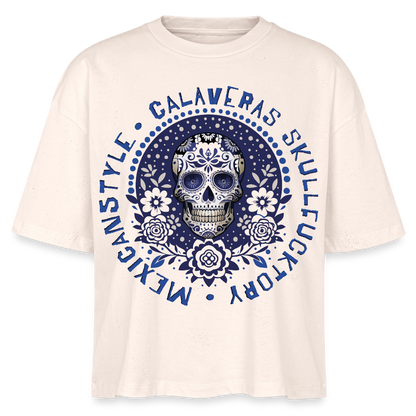 Sugar Skull Blau Design – Frauen Boxy Bio-T-Shirt - Natur