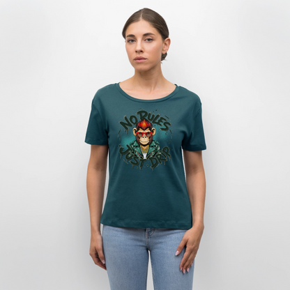 Monkey No Rules Design – Rundhals Frauen Bio-T-Shirt - Dunkles Petrol