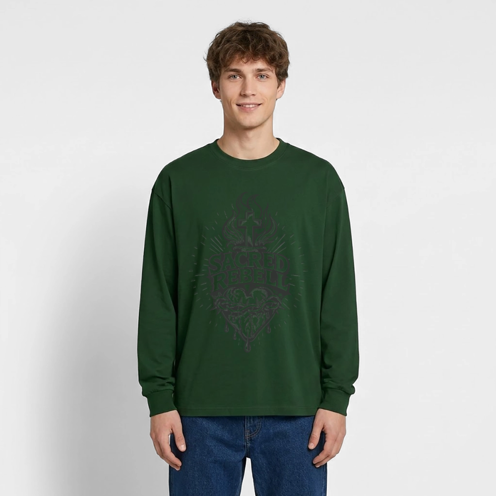 Sacred Rebell Design – Oversized Langarmshirt - Flaschengrün
