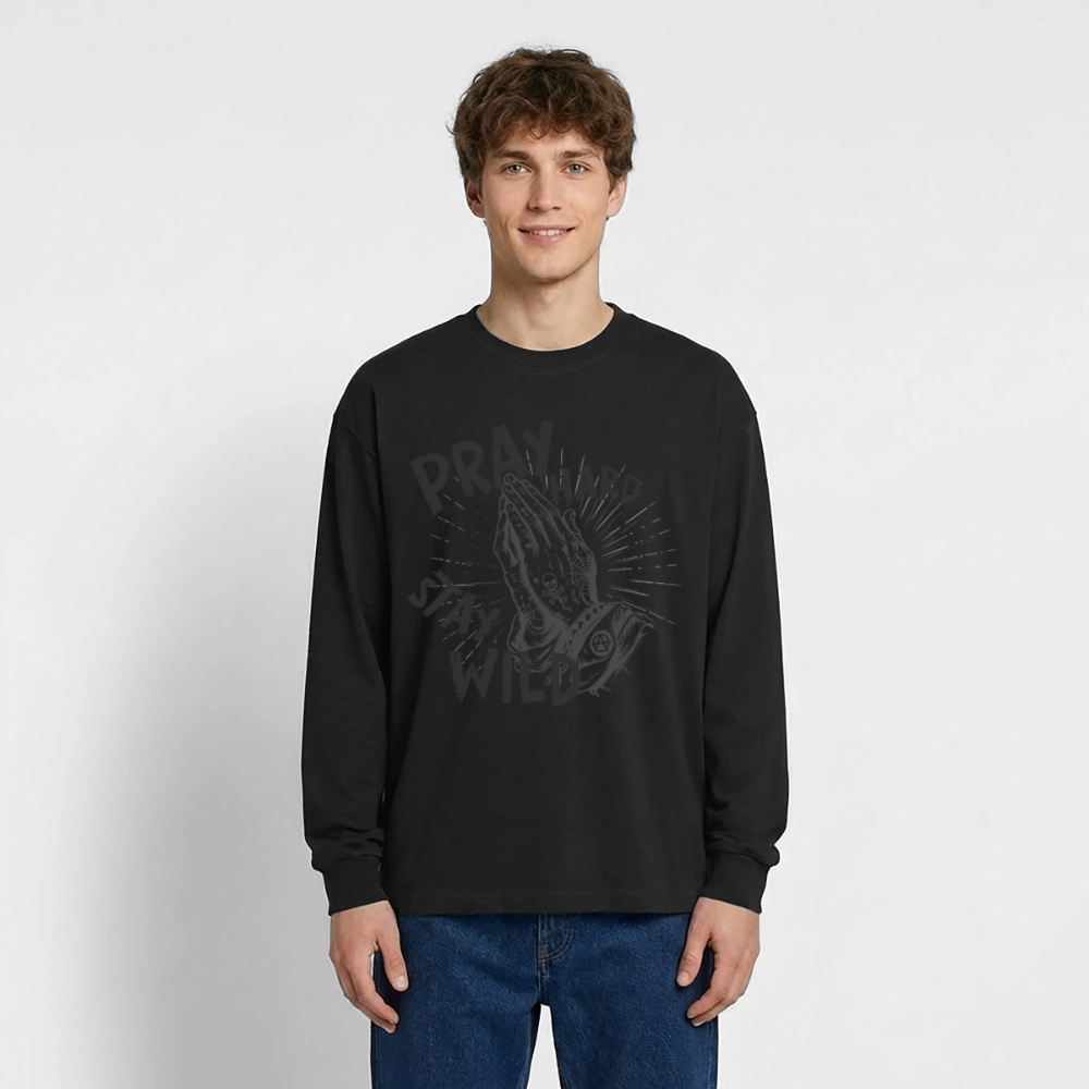 Pray Hard Design – Oversized Langarmshirt - Schwarz