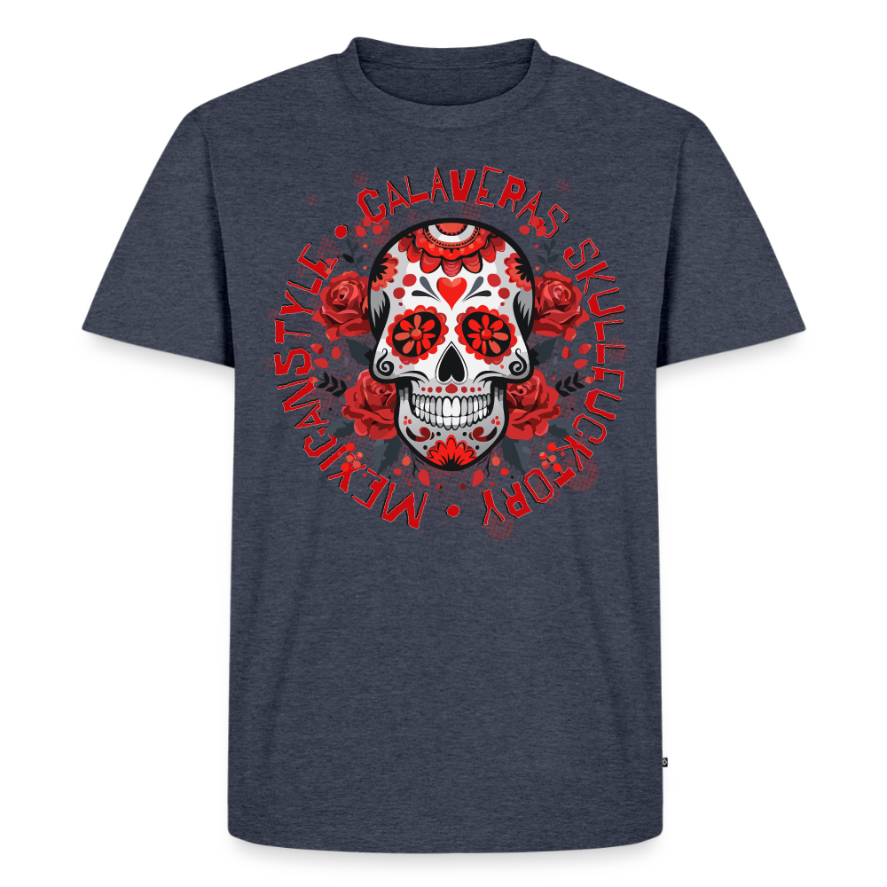 Sugar Skull Rosen Design - Männer Premium T-Shirt - Jeansblau 