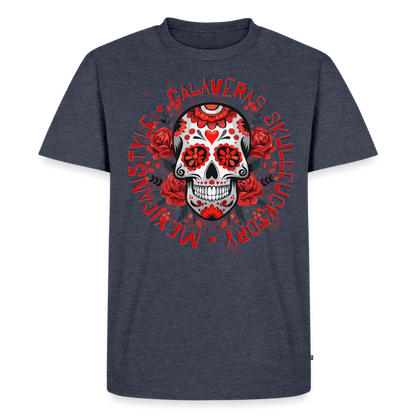 Sugar Skull Rosen Design - Männer Premium T-Shirt - Jeansblau 