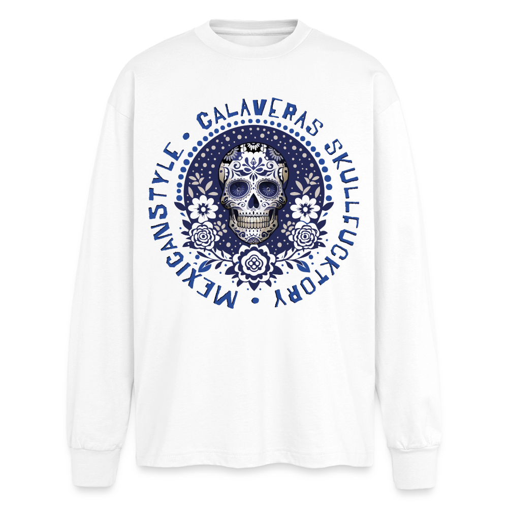 Sugar Skull Blau Design – Oversized Langarmshirt - Weiß