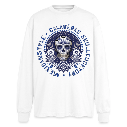 Sugar Skull Blau Design – Oversized Langarmshirt - Weiß