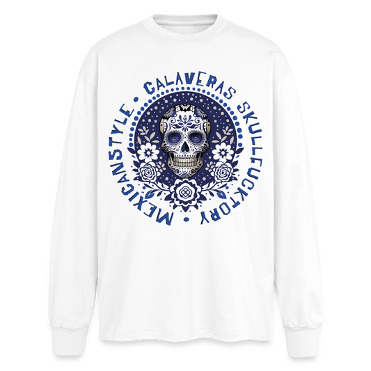 Sugar Skull Blau Design – Oversized Langarmshirt - Weiß