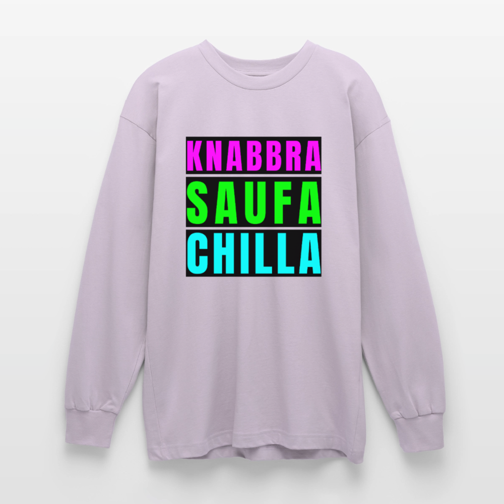 Knabbra Saufa Chilla Design – Oversized Langarmshirt - verblasstes Lila