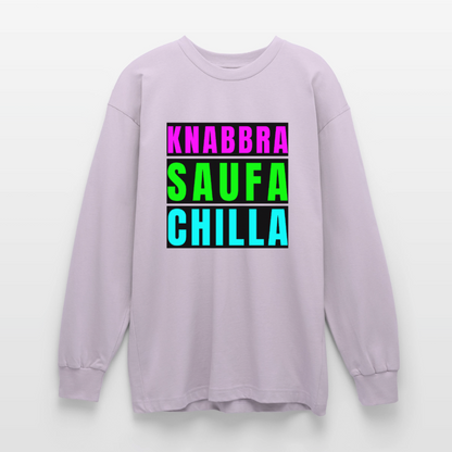 Knabbra Saufa Chilla Design – Oversized Langarmshirt - verblasstes Lila