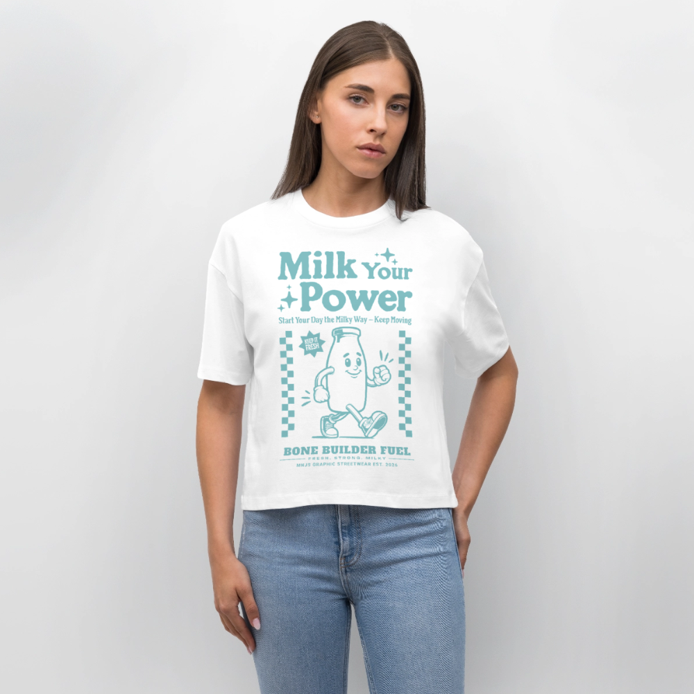Milk Your Power Design – Frauen Boxy Bio-T-Shirt - Weiß
