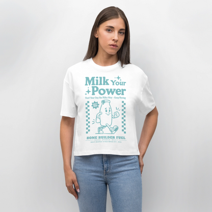 Milk Your Power Design – Frauen Boxy Bio-T-Shirt - Weiß