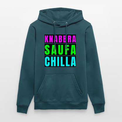 Knabbra Saufa Chilla Design – Unisex Bio-Hoodie - Dunkles Petrol