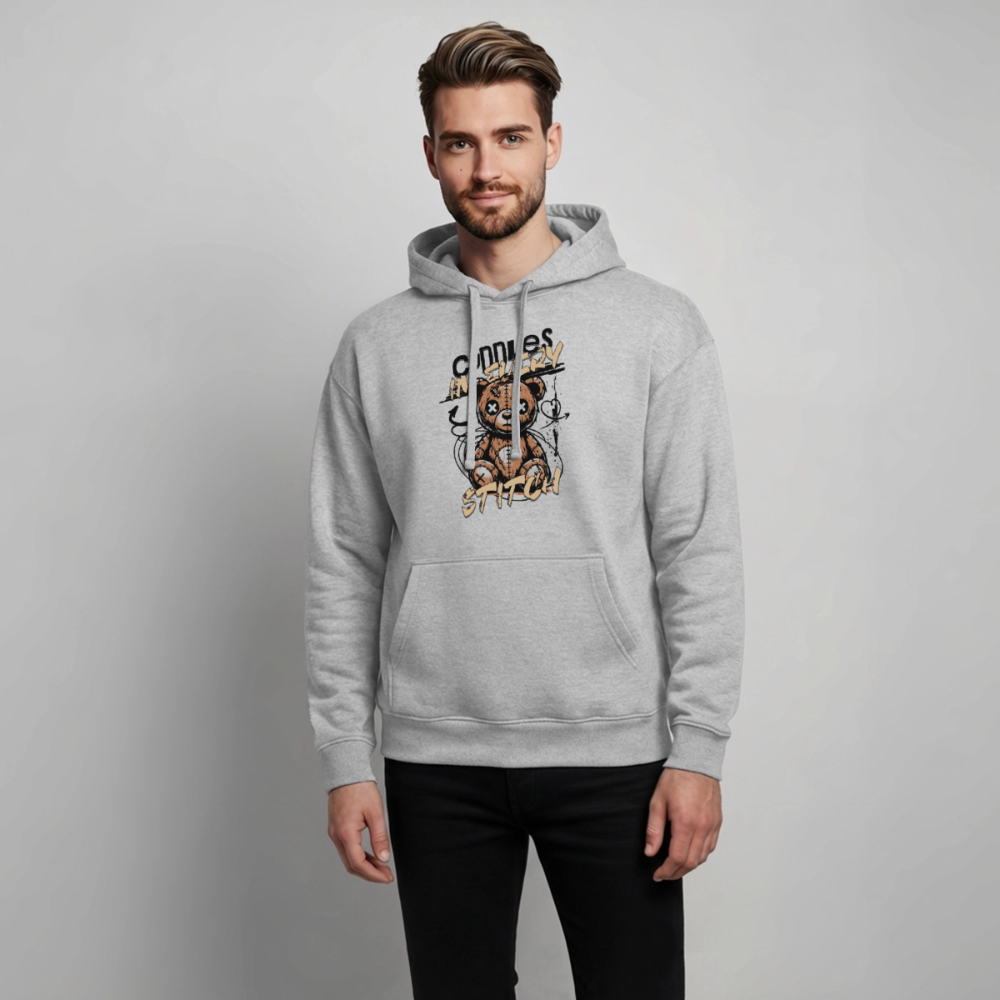 Bear Design – Oversized Unisex Hoodie - Grau meliert