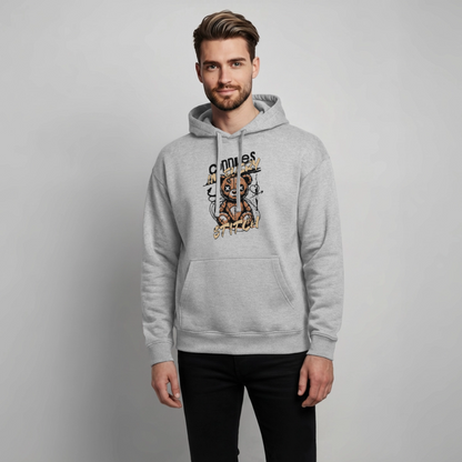 Bear Design – Oversized Unisex Hoodie - Grau meliert