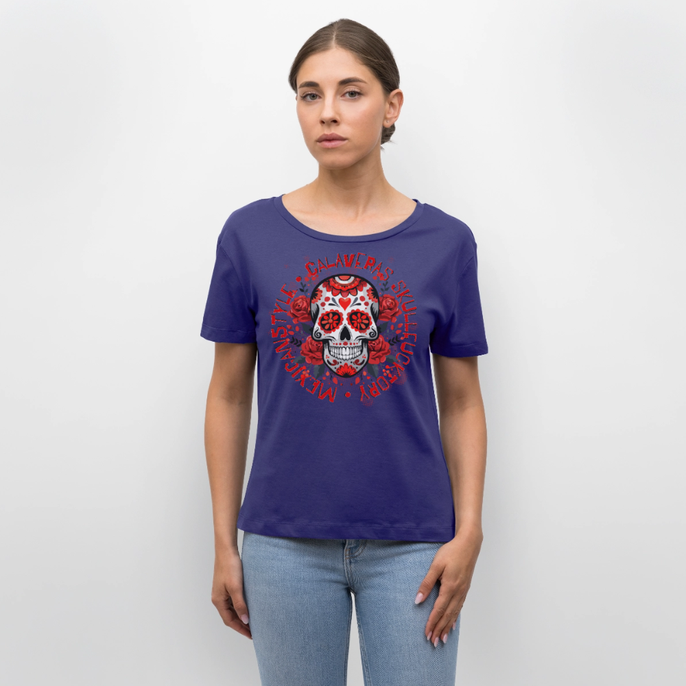 Sugar Skull Rosen Design - Rundhals Frauen Bio-T-Shirt - Dämmerung