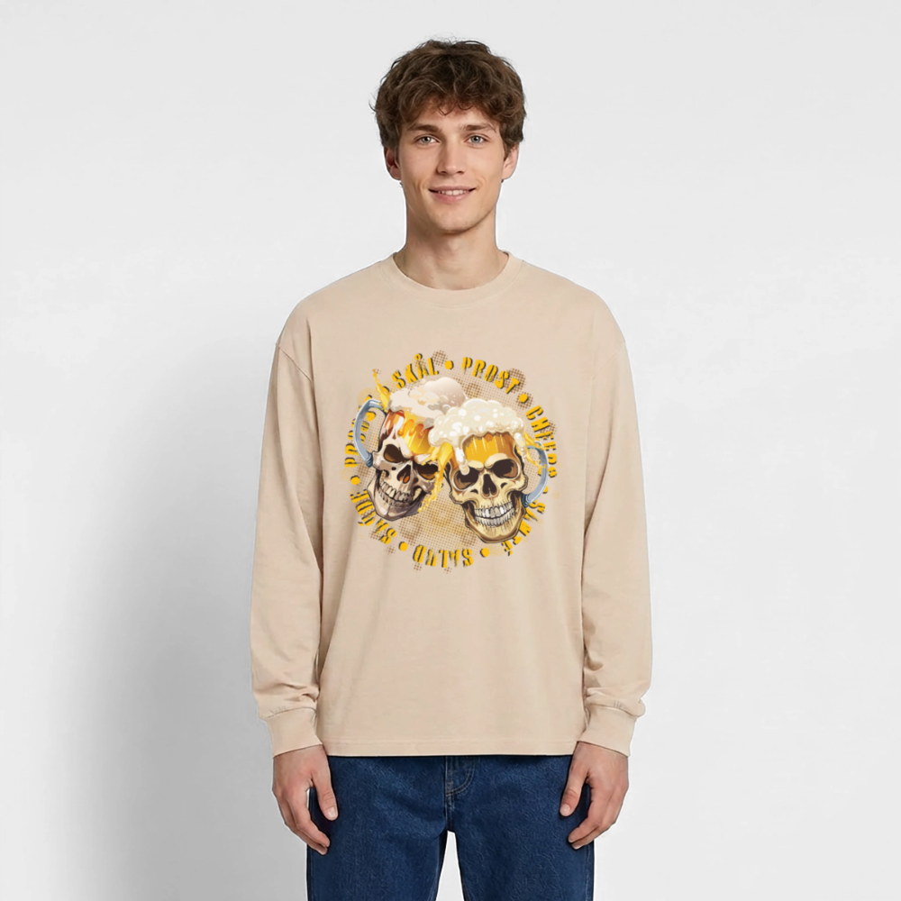 Party Skull Design – Oversized Langarmshirt - Sand