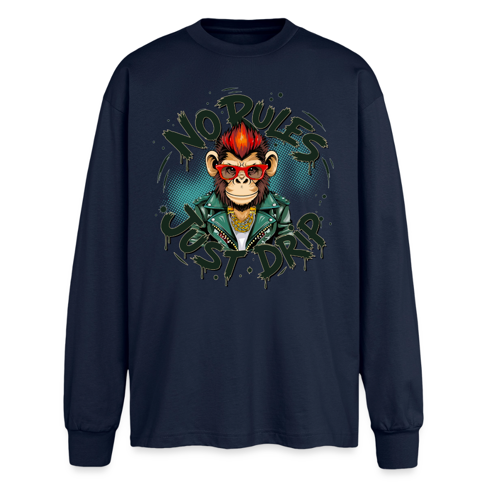 Monkey No Rules Design – Oversized Langarmshirt - Navy