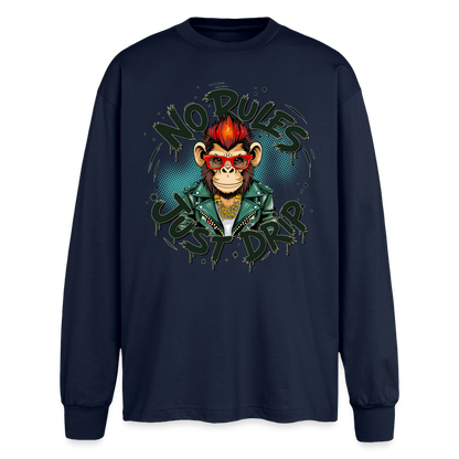 Monkey No Rules Design – Oversized Langarmshirt - Navy