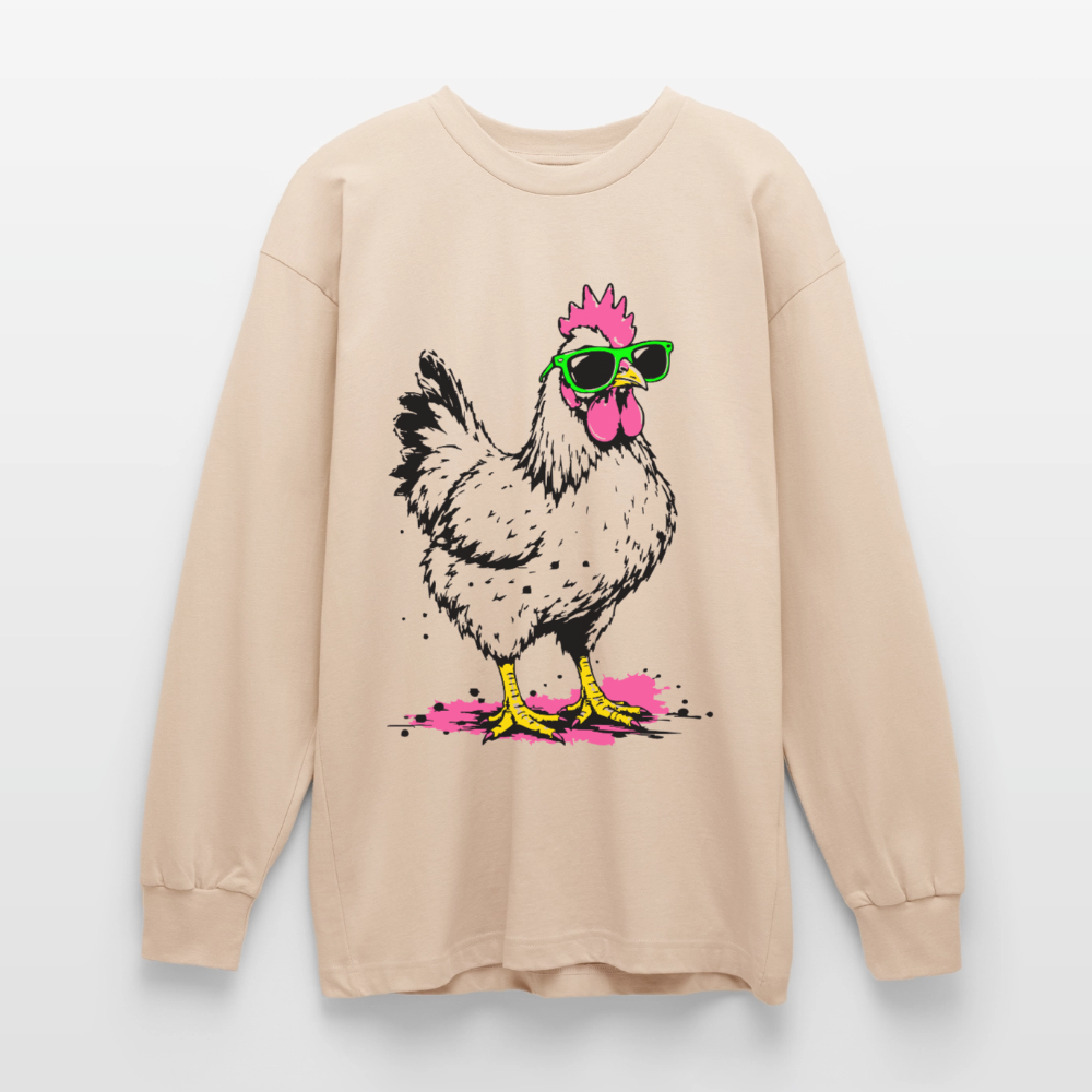 street Chicken Design – Oversized Langarmshirt - Sand