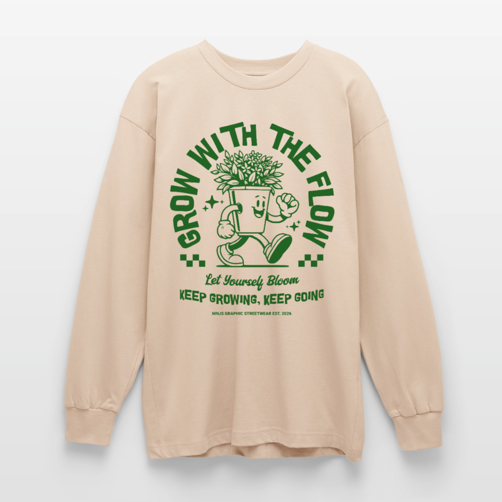 Keep Growing Design – Oversized Langarmshirt - Sand